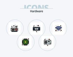 Hardware-Linie gefüllt Icon Pack 5 Icon-Design. Rechner. Sicherheit. Kühler. Videoüberwachung Mikrochip vektor