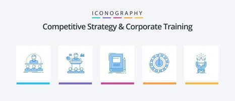 Wettbewerbsstrategie und Unternehmenstraining Blue 5 Icon Pack inklusive Kosten. Verbrauch. Präsentation. Schule. Bildung. kreatives Symboldesign vektor