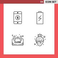 Packung mit 4 modernen Filledline-Flachfarbzeichen und -symbolen für Web-Printmedien wie Dollar-Board-Batterie-Elektrowerbung, editierbare Vektordesign-Elemente vektor