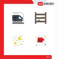 flaches Icon-Set für mobile Schnittstellen mit 4 Piktogrammen von Zug-Party-Kabinett-Interieur starren editierbare Vektordesign-Elemente vektor