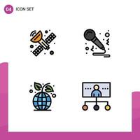 Stock Vector Icon Pack mit 4 Zeilenzeichen und Symbolen für die Kommunikationsumgebung Geburtstag singen Business editierbare Vektordesign-Elemente