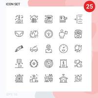 Aktienvektor-Icon-Pack mit 25 Zeilenzeichen und Symbolen für linke Richtersperre Kies vintage editierbare Vektordesign-Elemente vektor