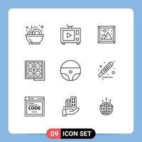 Stock Vector Icon Pack mit 9 Zeilenzeichen und Symbolen für die Konstruktion von Lenkwerkzeugen für Innensteckdosen, editierbare Vektordesign-Elemente