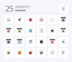 multimedia 25 platt Färg ikon packa Inklusive Sök. app. fil. landskap. kopia vektor