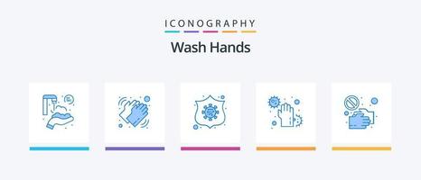 Hände waschen blau 5 Icon Pack inkl. Infizieren. Krankheit. Pflege. schmutzig. Virus. kreatives Symboldesign vektor