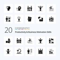 20 Produktivitäts- und Geschäftsmotivationsfähigkeiten solides Glyphen-Icon-Pack wie Karriere-Engel-Partner fallen fehlgeschlagen vektor