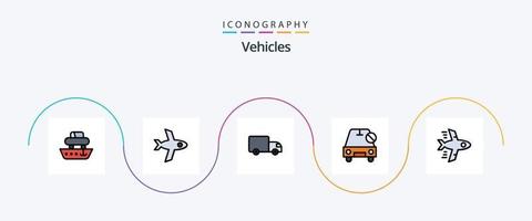 Fahrzeuge Linie gefüllt Flat 5 Icon Pack inklusive Fliegen. Schrägstrich. Logistik. aus. Behinderte vektor