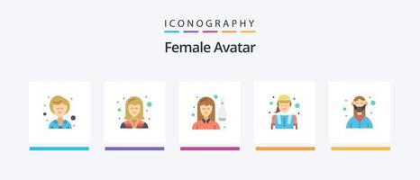 weiblicher Avatar Flat 5 Icon Pack inklusive Arzt. Arbeit. Bowling. Ingenieurin. Person. kreatives Symboldesign vektor