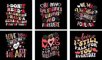 Valentinstag-T-Shirt-Designpaket. Valentinstag Vektorgrafiken. Valentinstag-Typografie-T-Shirt-Design vektor