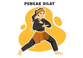 pencak silat sportillustration mit menschen posieren kampfkünstler aus indonesien für webbanner oder zielseite in flachen handgezeichneten karikaturvorlagen vektor