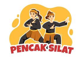 pencak silat sportillustration mit menschen posieren kampfkünstler aus indonesien für webbanner oder zielseite in flachen handgezeichneten karikaturvorlagen vektor