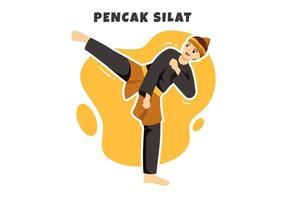 pencak silat sportillustration mit menschen posieren kampfkünstler aus indonesien für webbanner oder zielseite in flachen handgezeichneten karikaturvorlagen vektor