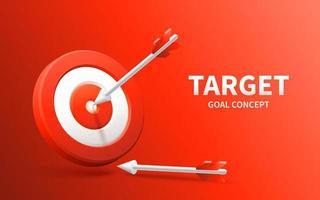 marknadsföring Framgång begrepp. targeting de företag. realistisk 3d design röd mål och pil i Centrum. spel av dart. vektor röd baner design. företag finansiera, mål av Framgång, mål prestation.