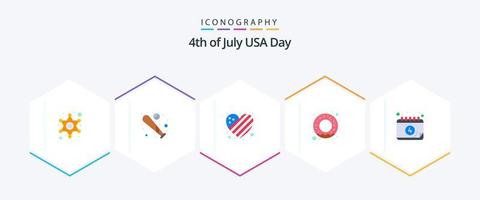 USA 25 Flat Icon Pack inklusive Kalender. Ernährung. Vereinigte Staaten von Amerika. Lebensmittel. Liebe vektor