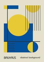 Minimale geometrische Designplakate der 20er Jahre, Wandkunst, Vorlage, Layout mit primitiven Formelementen. Bauhaus-Retro-Muster, Vektorhintergrund, blaue, gelbe und schwarze Farben der ukrainischen Flagge