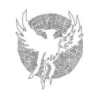 enda ett lockigt linje teckning av söt fågel Fenix abstrakt konst. kontinuerlig linje dra grafisk design vektor illustration av fantastisk fågel för ikon, symbol, företag logotyp, och affisch skriva ut dekoration