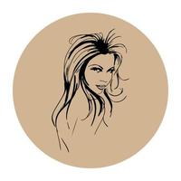 Frauensilhouette mit schönem Haar. Mode-Logo-Konzept. zeichnung mädchen illustration idee. vektor