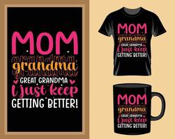 Mama Oma Uroma Muttertag T-Shirt und Becher Design Vektor