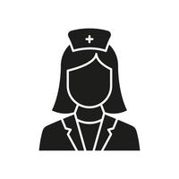 professionell läkare i ansikte mask silhuett ikon. kvinna physicians specialist och assistent glyf svart piktogram. isolerat vektor illustration.