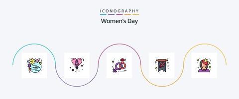 Womens Day Line gefüllt Flat 5 Icon Pack inklusive Avatar. Symbol. Zeichen. einladen. Tag vektor