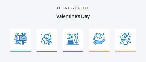 Valentinstag blau 5 Icon Pack inklusive Blume. Herz. Garten. Hand. beschützen. kreatives Symboldesign vektor