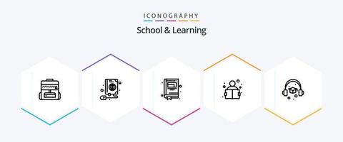 Schule und Lernen 25-Zeilen-Icon-Paket einschließlich . Bildung. Notizbuch. Deckel. lesen vektor