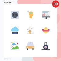 9 flaches Farbkonzept für mobile Websites und Apps Speicher Cloud-Upload-Statistiken Entwicklung editierbare Vektordesign-Elemente vektor