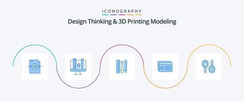 design tänkande och d utskrift modellering blå 5 ikon packa Inklusive Sök. objekt. penna. mål. miljö vektor