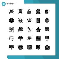 Packung mit 25 modernen Solid-Glyphen-Zeichen und Symbolen für Web-Printmedien wie bearbeitbare Vektordesign-Elemente für Schlüsselloch-Schnittstellenstudienbuch-Apps vektor
