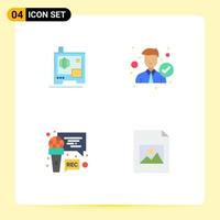Satz von 4 Vektor-Flachsymbolen im Raster für Druckermikrofon akzeptiert Office-Programm editierbare Vektordesign-Elemente vektor
