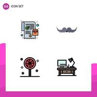 Packung mit 4 modernen Filledline-Flachfarben Zeichen und Symbolen für Web-Printmedien wie mobile Süßigkeiten Online-Bestellung Movember Holiday editierbare Vektordesign-Elemente vektor