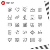 25 Benutzeroberflächen-Linienpaket mit modernen Zeichen und Symbolen der Einkaufscheckliste Business Start mobile editierbare Vektordesign-Elemente vektor