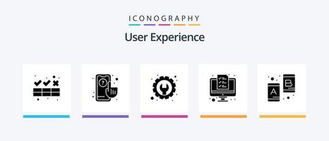 User Experience Glyph 5 Icon Pack inklusive Chat. Prüfbericht. klicken. Finanzen. Werkzeug. kreatives Symboldesign vektor