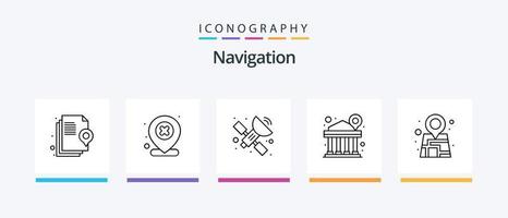 Navigationslinie 5 Icon Pack inklusive GPS. Lage. Monitor. Gebäude. Finanzen. kreatives Symboldesign vektor