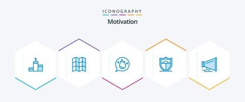 Motivation 25 blaues Icon Pack inklusive . loben. Bildung. Lautsprecher. Sicherheit vektor