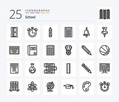 Schule 25-Zeilen-Icon-Pack einschließlich Bildung. Bildung. Bildung. Glocke. Bildung vektor