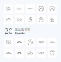 20 Movember Line Icon Pack wie Movember Schnurrbart männliche Männer Movember vektor