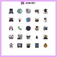 Stock Vector Icon Pack mit 25 Zeilen Zeichen und Symbolen für Dessert Internet Entertainment Eye Cyber editierbare Vektordesign-Elemente