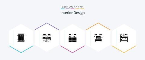 interiör design 25 glyf ikon packa Inklusive Hem dekorera. enda. tabell. rum. kuggstång vektor