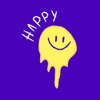 smält leende emoji med Lycklig typografi tecknad serie, illustration för t-shirt, klistermärke, eller kläder handelsvaror. med modern pop- och retro stil. vektor