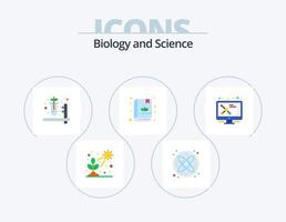 biologi platt ikon packa 5 ikon design. molekyl. dna. ört- apotek. atom. trädgård vektor