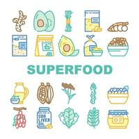 superfood naturlig och vitamin ikoner uppsättning vektor