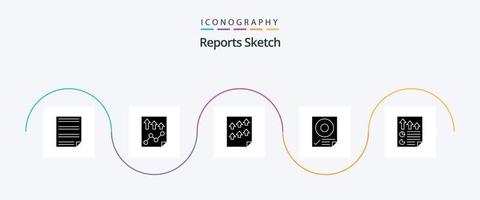 Berichte Sketch Glyph 5 Icon Pack inklusive Dokument. Pfeile. Papier. Papier. Kennzeichen vektor