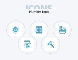 Klempner blau Icon Pack 5 Icon Design. Dusche. Waschen. Service. Maschine. Waschbecken vektor