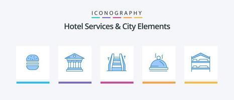 hotelservices und stadtelemente blau 5 icon pack inklusive schlafzimmer. Service. Treppe. Pallater. Hotel. kreatives Symboldesign vektor