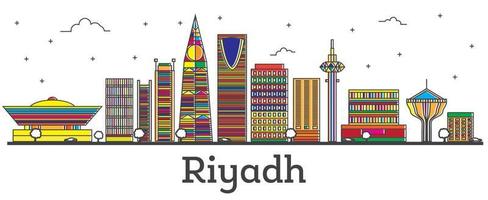 skizzieren Sie die Skyline von Riad, Saudi-Arabien, mit farbigen Gebäuden, die auf Weiß isoliert sind. vektor