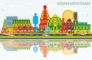 visakhapatnam Indien stad horisont med Färg byggnader, blå himmel och reflektioner. vektor