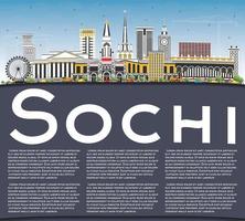 sochi ryssland stad horisont med Färg byggnader, blå himmel och kopia Plats. vektor