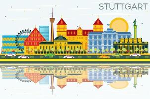 stuttgart deutschland skyline mit farbigen gebäuden, blauem himmel und reflexionen. vektor