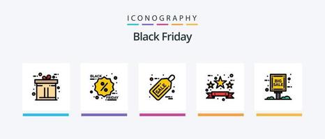 Black Friday Line Filled 5 Icon Pack inklusive Freitag. Schwarz. schwarzer Freitag. Verkaufsetikett. Rabatt. kreatives Symboldesign vektor